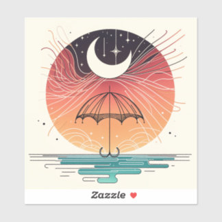 Moon Balancing Rainfall in Boho Line Art