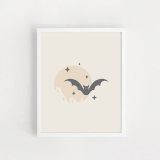 Moon, Bat & Ruins Castle.Halloween Poster