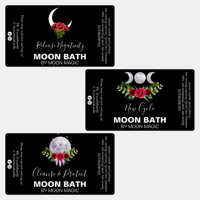 Moon Bath Soak Spell Labels In Black (Group)