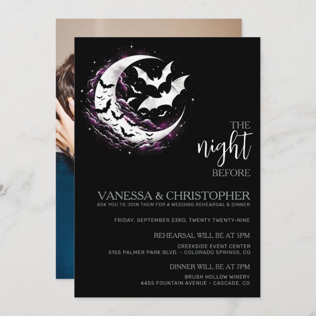 Moon Bats Night Before Wedding Rehearsal Invitation (Front/Back)