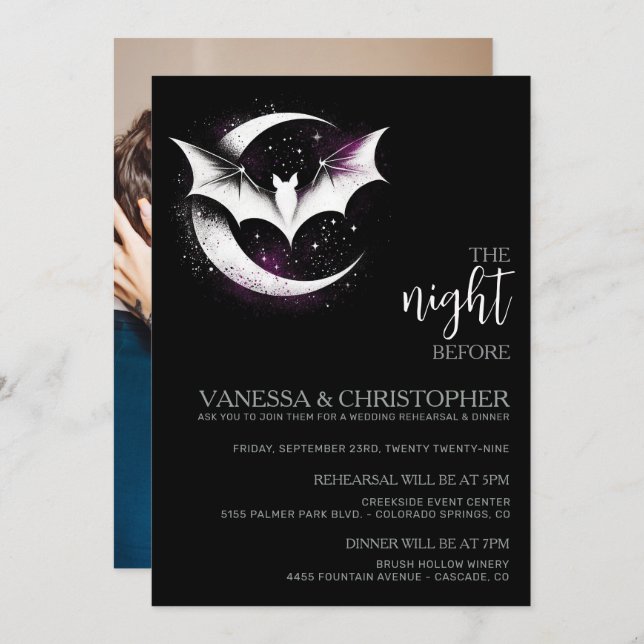 Moon Bats Night Before Wedding Rehearsal Invitation (Front/Back)