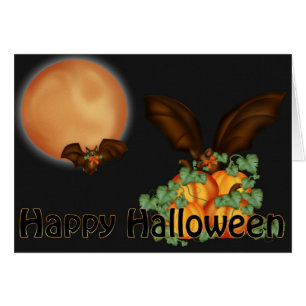 Moon Bats & Pumpkins Happy Halloween Card