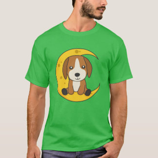 Moon Beagle Cute Animals For At Night friends T-Shirt