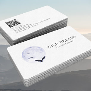 Moon & Birds Logo Design QR Code  Business Card