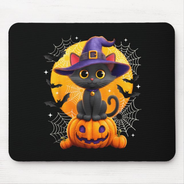 Moon Black Cat Witch Pumpkin Halloween Costumes Mouse Pad (Front)