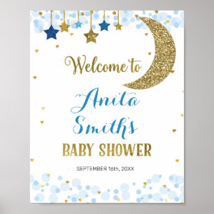 moon blue baby shower welcome sign