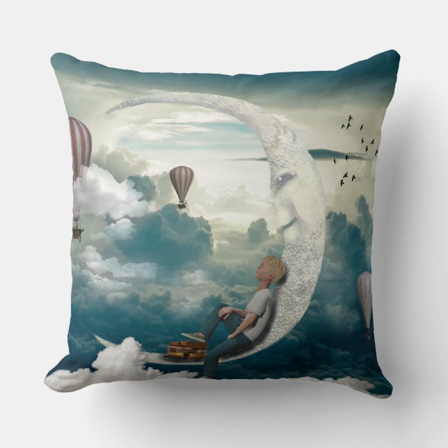 Moon Boy Air Balloons Fantasy Art Cushion (Front)