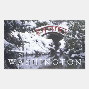 Moon Bridge & Pond in Winter Seattle, Washington Rectangular Sticker