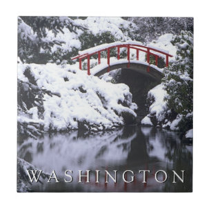 Moon Bridge & Pond in Winter   Seattle, Washington Tile