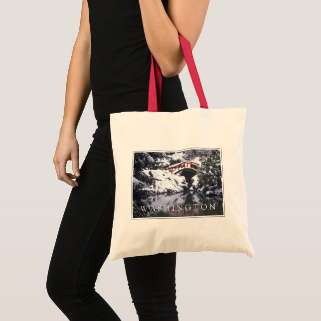 Moon Bridge & Pond in Winter | Seattle, Washington Tote Bag (Front (Product))
