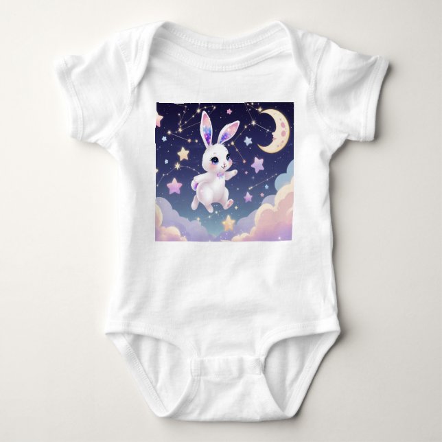 Moon Bunny Baby Bodysuit – Pastel Celestial Rabbit (Front)
