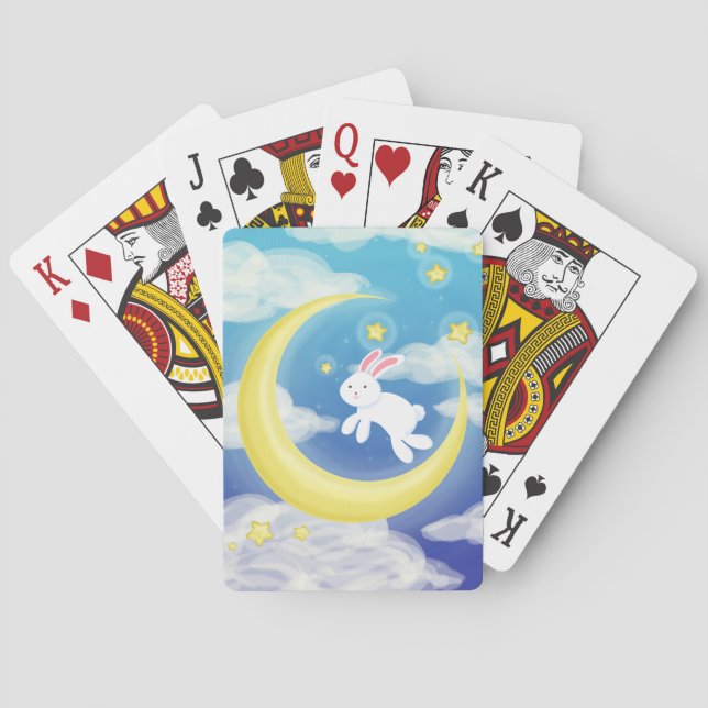 Moon Bunny Blue Playing Cards (Back)