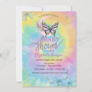 Moon Butterflies Tie Dye Baby Shower  Invitation