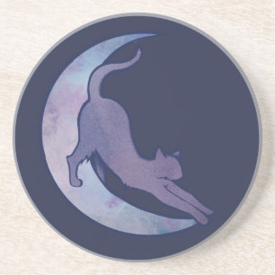 Moon Cat Design Stretching Cats MoonChild Art Coaster