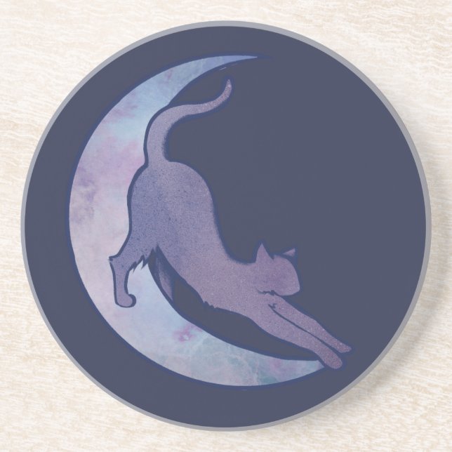 Moon Cat Design Stretching Cats MoonChild Art Coaster (Front)