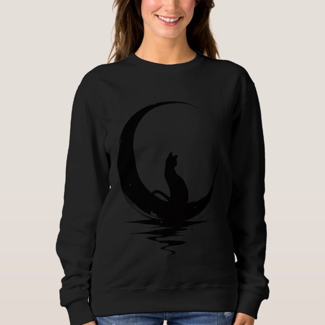 Moon Cat T-Shirt – Witchy Celestial Black Cat Grap Sweatshirt (Front)