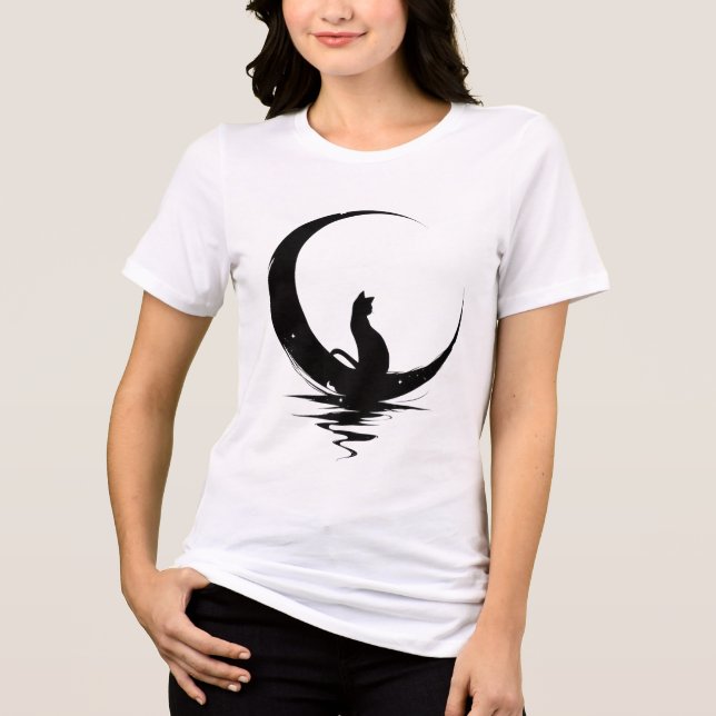 Moon Cat T-Shirt – Witchy Celestial Black Cat Grap Tri-Blend Shirt (Front)