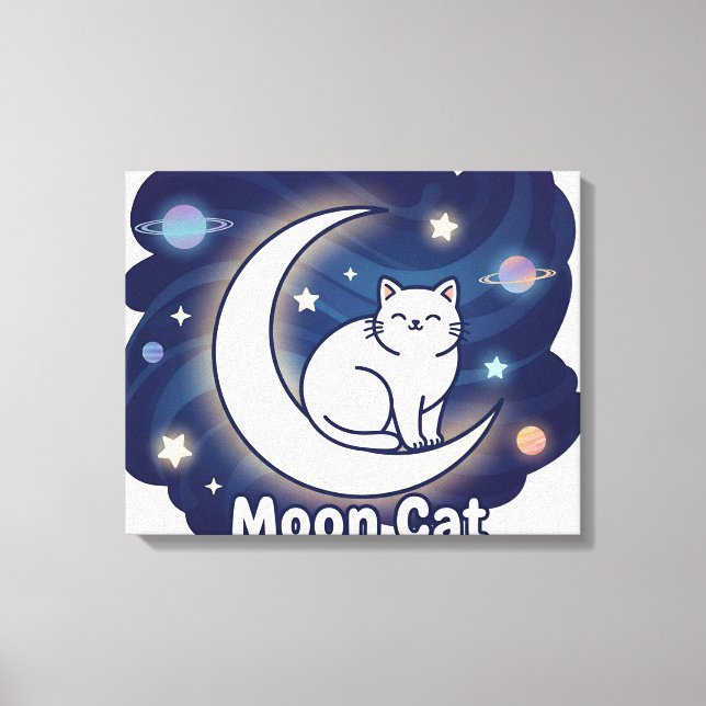 Moon Cat Wall Art – Magical Cat on Crescent Moon P (Front)