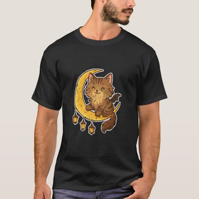 Moon Cat with Hanging Lanterns T-Shirt (Front)