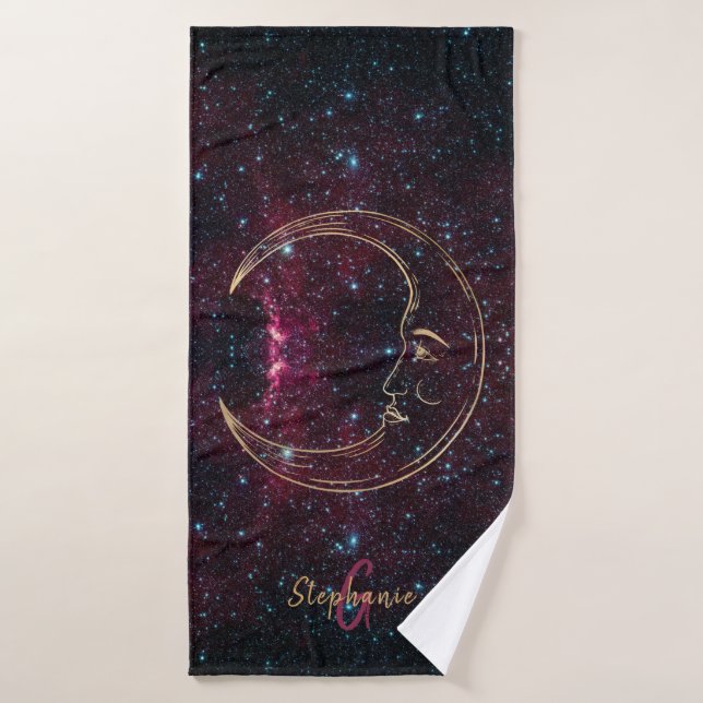 Moon Celestial Cancer Astrology Glitter Monogram Bath Towel (Bath Towel)