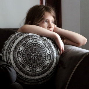 Moon Child Mandala Triple Moon   Round Cushion
