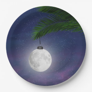 Moon Christmas Ornament On Palm Tree Paper Plate