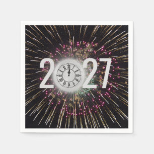 Moon Clock and Fireworks 2027 New Years Eve Napkin
