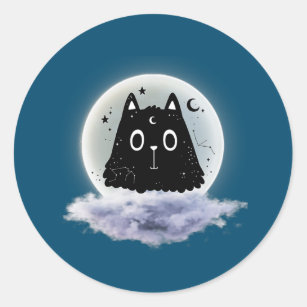 Moon Clouds and Cat Astrology Pagan Divination Classic Round Sticker