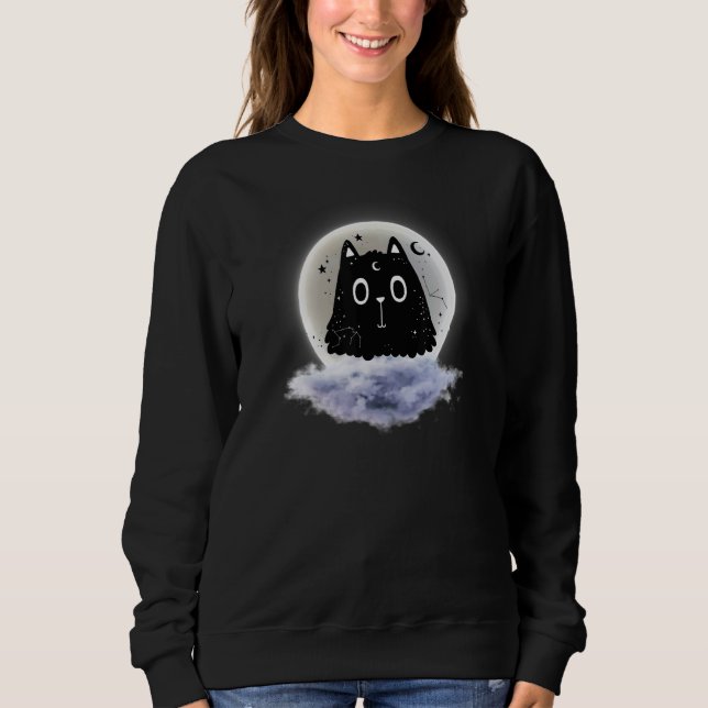 Moon Clouds And Cat Astrology Pagan Divination Mag Sweatshirt (Front)