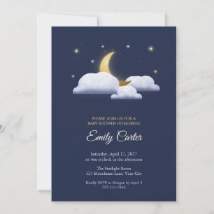 Moon Clouds and Stars Navy Baby Shower Invite
