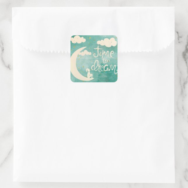 Moon Clouds Inspiring Dream Quote Square Sticker (Bag)