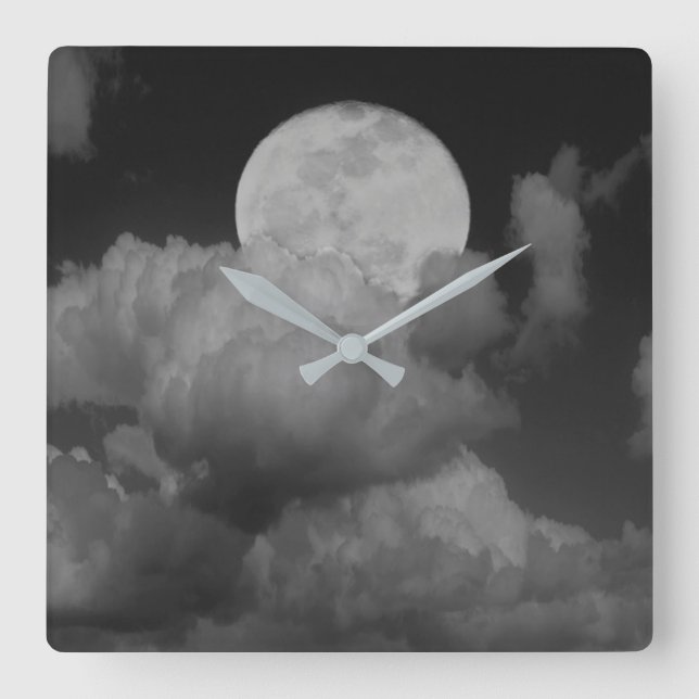 Moon & Clouds Over Kansas Square Wall Clock (Front)