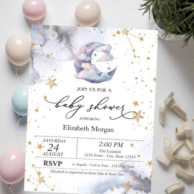 Moon Clouds Stars Baby Shower Invitation (Creator Uploaded)