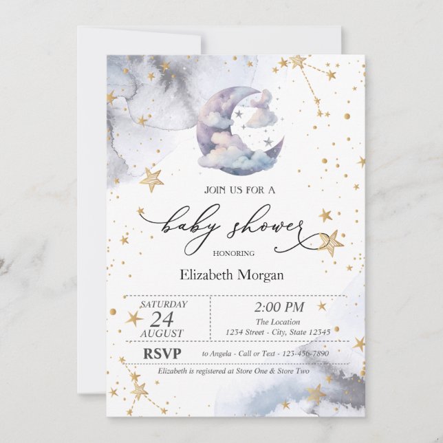Moon Clouds Stars Baby Shower Invitation (Front)