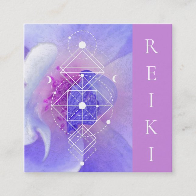 *~* Moon Cosmic Blue Rose Sacred Geometry Square Business Card (Front)