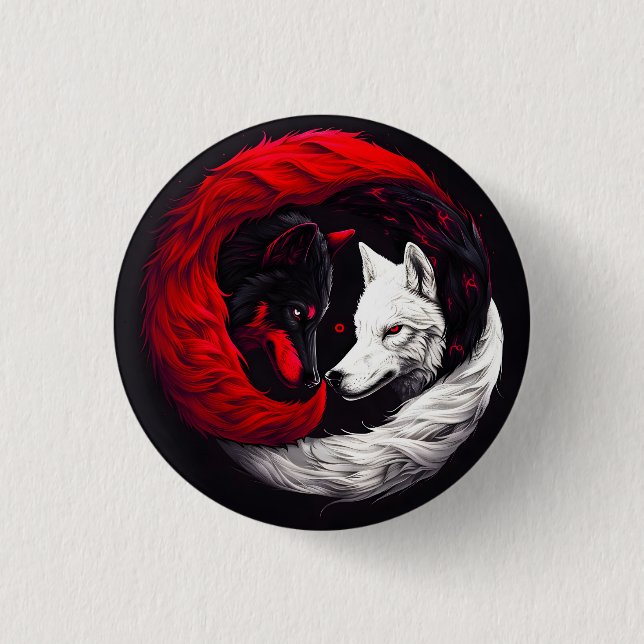 Moon Crimson Red White Wolf 3 Cm Round Badge (Front)