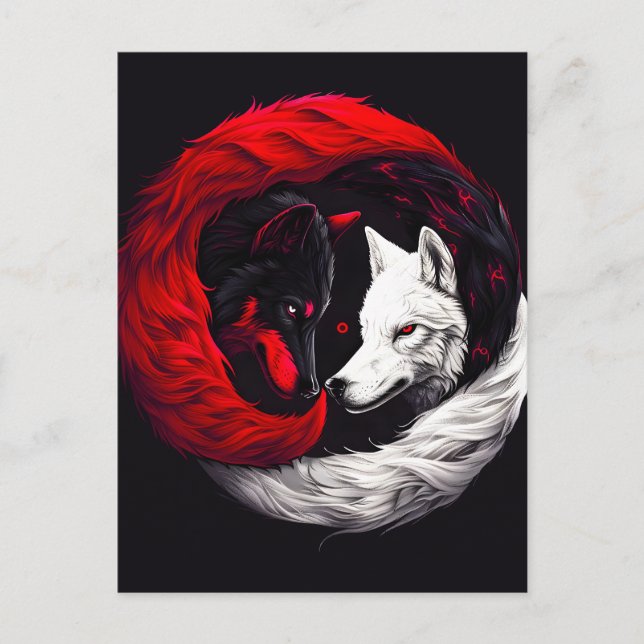 Moon Crimson Red White Wolf Holiday Postcard (Front)