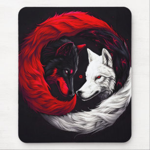 Moon Crimson Red White Wolf Mouse Pad