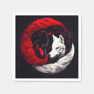 Moon Crimson Red White Wolf Napkin