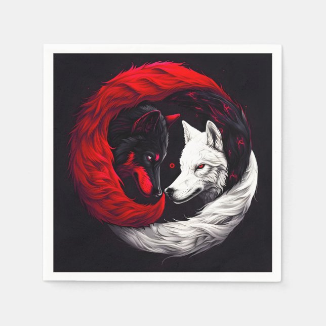 Moon Crimson Red White Wolf Napkin (Front)
