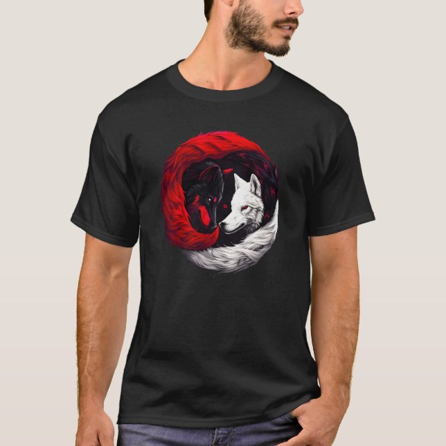 Moon Crimson Red White Wolf T-Shirt (Front)