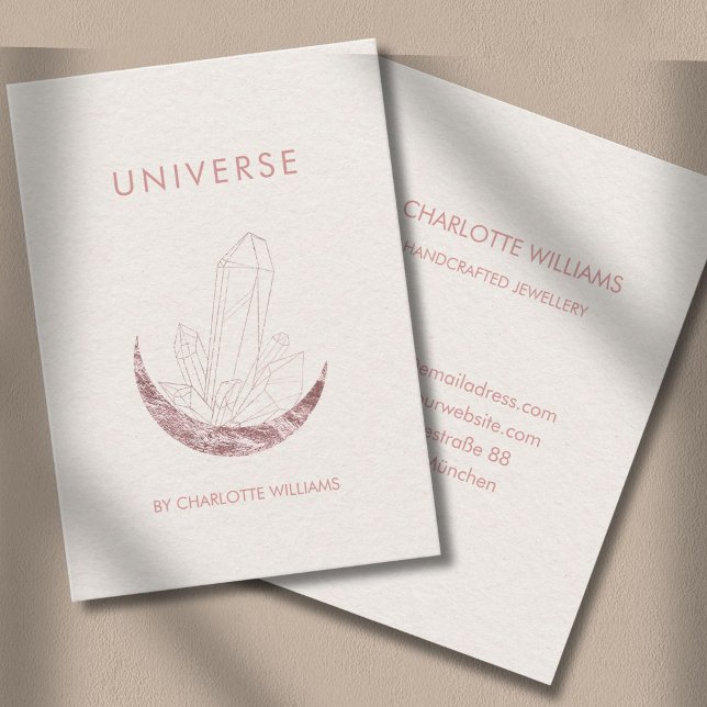  Moon Crystal Energy Healer Business Card (Moon Crystal Energy Healer Business Card - Beige - Old-Rose-Gold-Rose.)