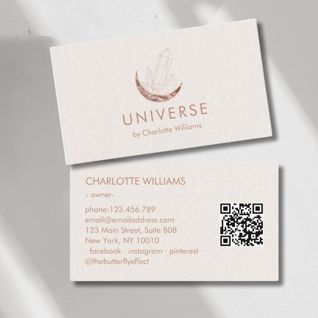 Moon Crystal Energy Healer QR-Code Business Card (Moon Crystal Energy Healer QR-Code Business Card - Beige Copper)