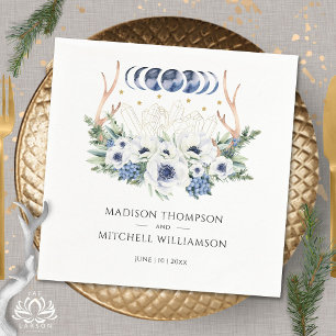 Moon Crystals Flowers Boho Metaphysical Wedding  Napkin