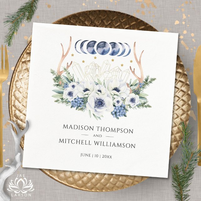 Moon Crystals Flowers Boho Metaphysical Wedding  Napkin (Creator Uploaded)