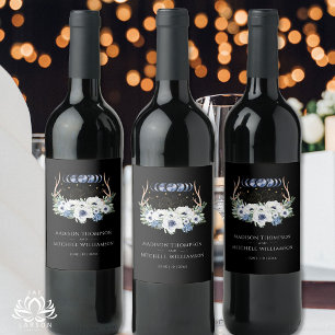 Moon Crystals Flowers Boho Metaphysical Wedding  Wine Label