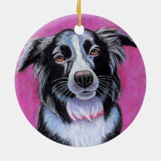 Moon Dog, Border Collie Ceramic Tree Decoration (Back)