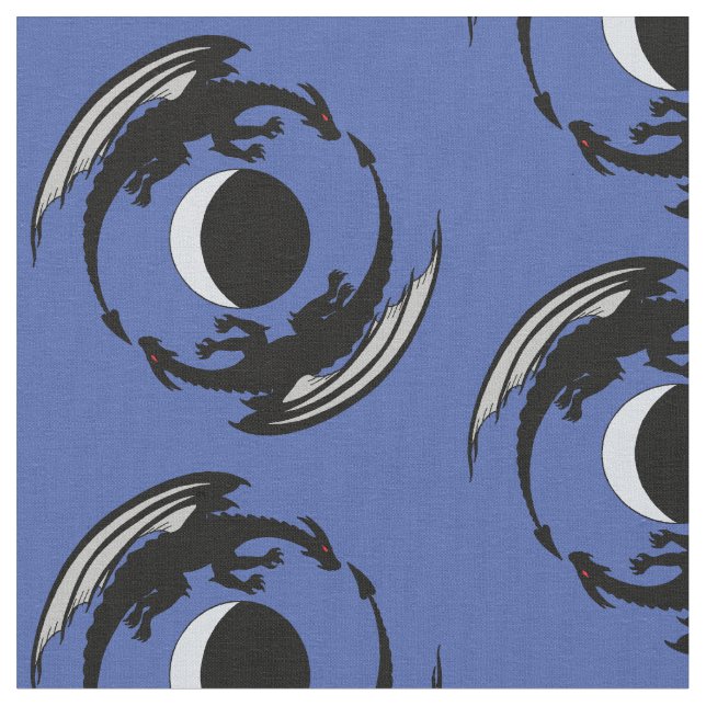 Moon Dragons Fantasy Design  Fabric (Close Up)