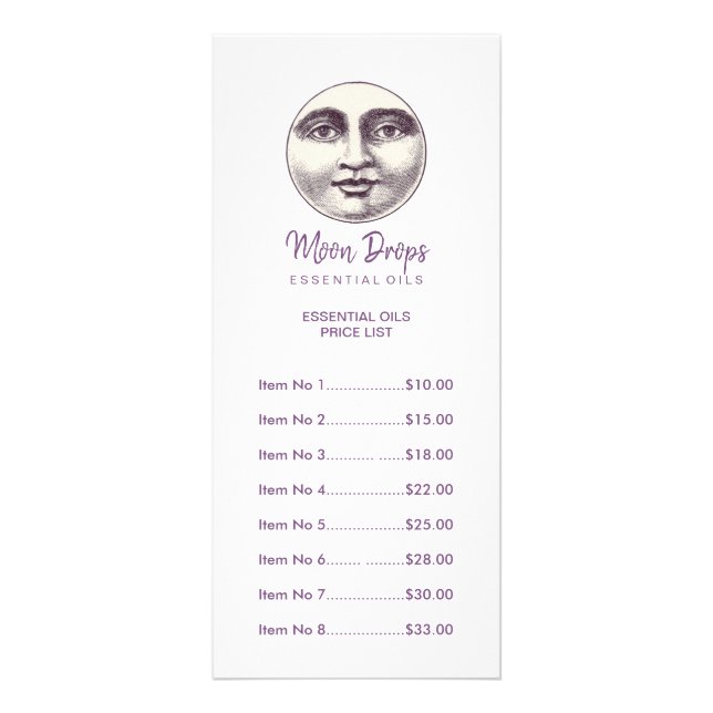 Moon Drops Essential Oils Price List Rack Card (Front)
