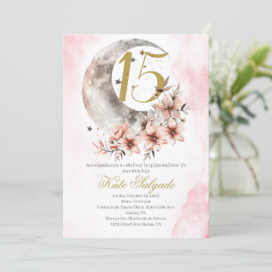 Moon Dusty pink Quinceanera invitation 